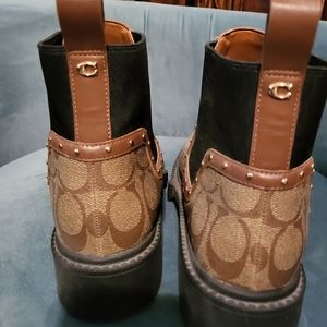 Coach Boots, black and khaki with gold